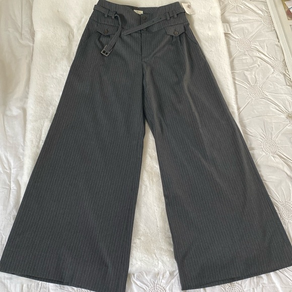 NWT. Hinge Trouser. Wide Leg Hi Rise. Size 4. Gray Stripe Button/Zip w/Belt - Picture 8 of 15